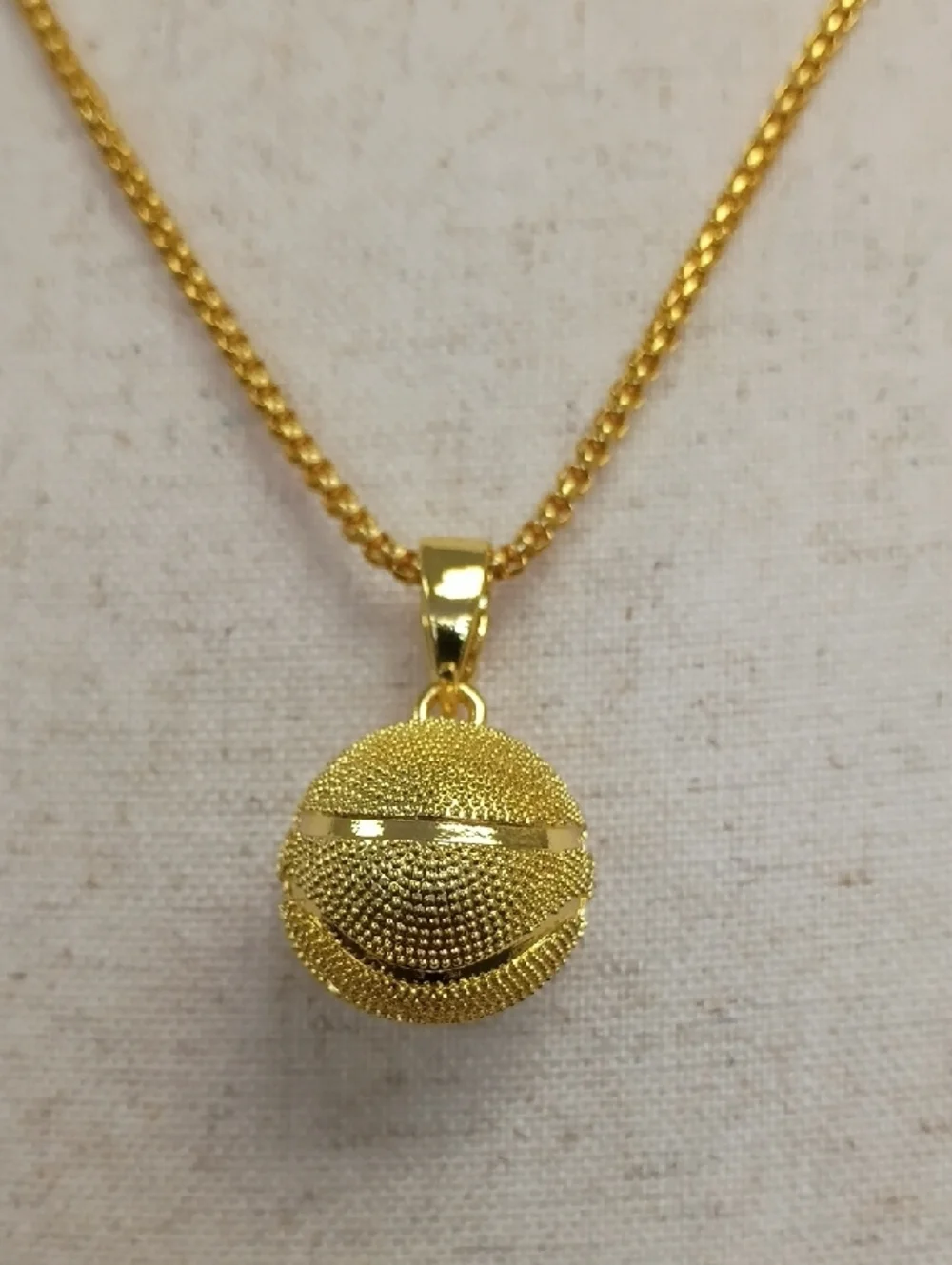 Gold Tone Pave Ball Pendant Necklace Chain Minimalist Layering Jewelry